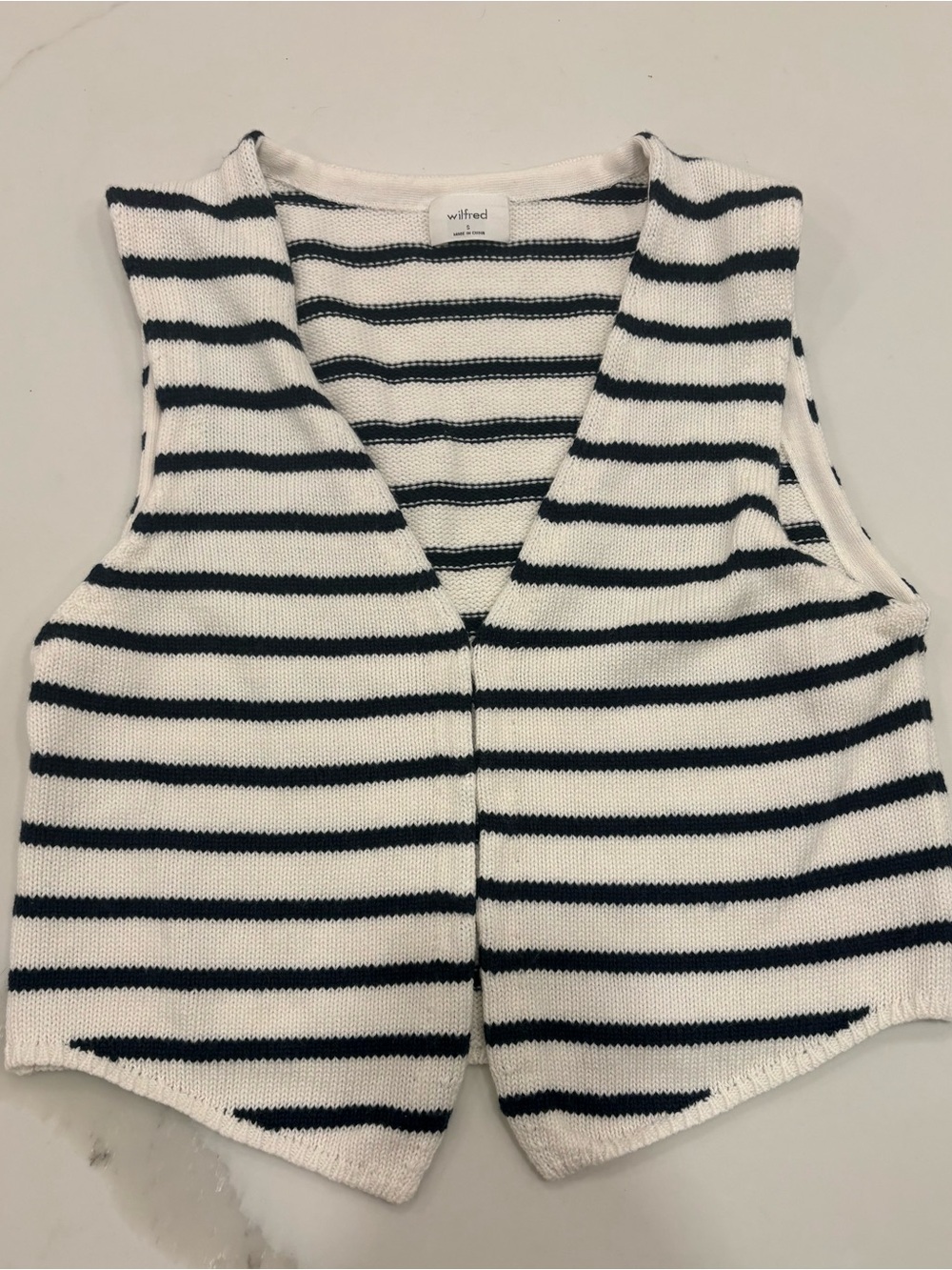 Wilfred for Aritzia Basque Sweater Navy/white Vest- Small Cotton/Cashmere Blend